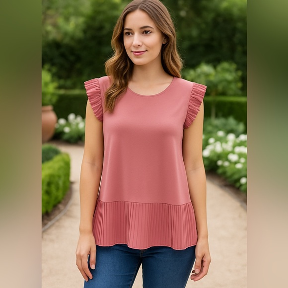 love scarlett Tops - Love Scarlett Pleated Ruffle Sleeve Blouse Pink Size Large